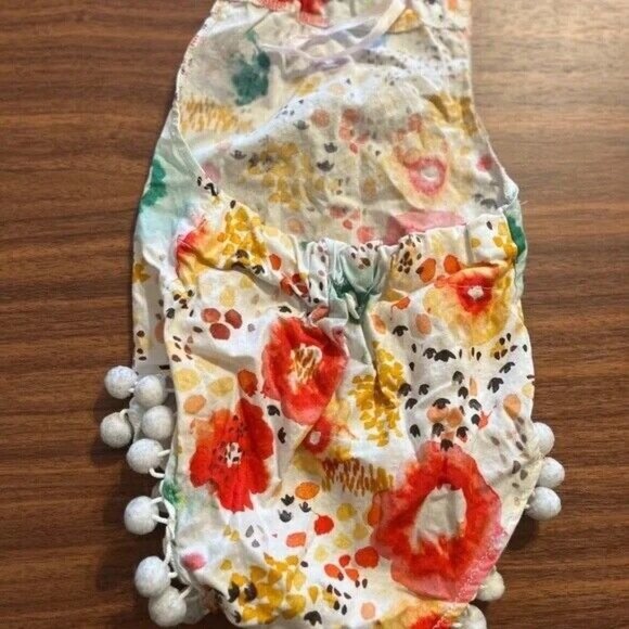 Floral Romper 3M Colorful Pom Pom Cotton Boho Western Hippie Indie Preppy Resort - Picture 7 of 12